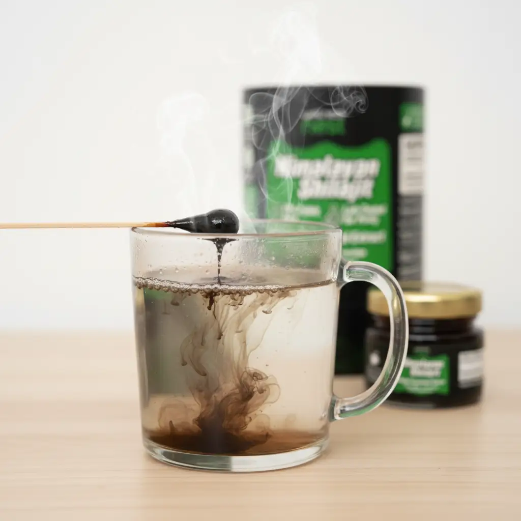 Shilajit Wellness Nest : dissolution du shilajit dans une boisson chaude